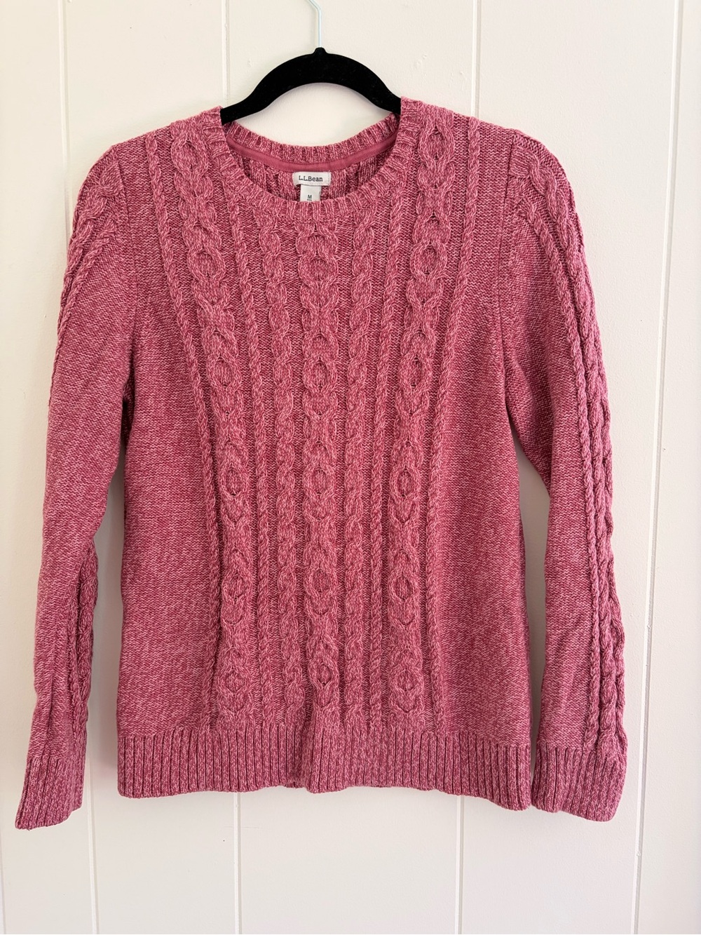 L.L. Bean Rose Cable-Knit Crewneck Sweater
